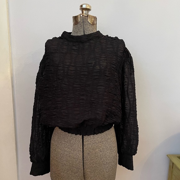 LaLavon Semi Shear Textured Ruched Elastic Waist  Feminine Blouse  Sz Medium - Picture 15 of 15